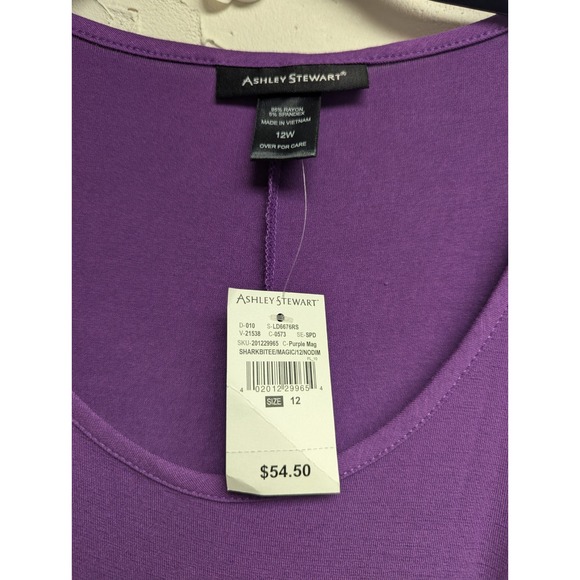 Ashley Stewart Dress Women's 12W Purple Maxi  Short Sleeve Asymmetric Hem NWT - Picture 4 of 5